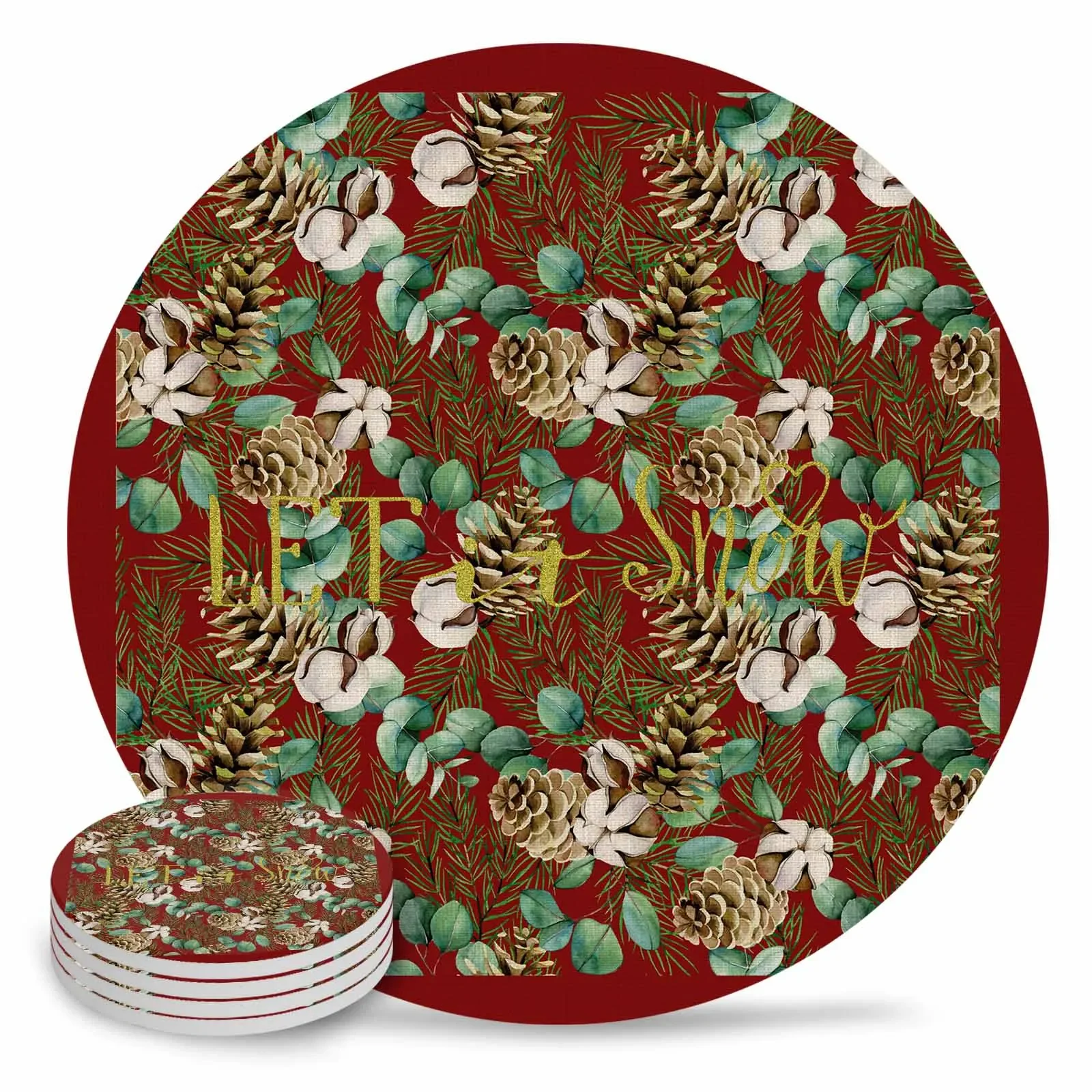 

Pinecone Eucalyptus Leaves Retro Coasters Cup Coasters for Coffee Cups Tea Coaster Set Hot Pad Mat Drink Mats Drinkware