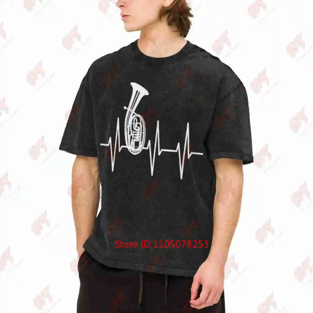 Tenor Horn Heartbeat Music Health Humor EKG Vintage Washed Tee Pure Cotton T-Shirt