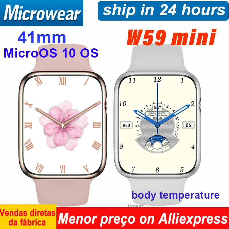 Microwear W59 Mini Smart Watch Women 1.74 Inch Body Temperature Wireless Charge ECG NFC  Smartwatch