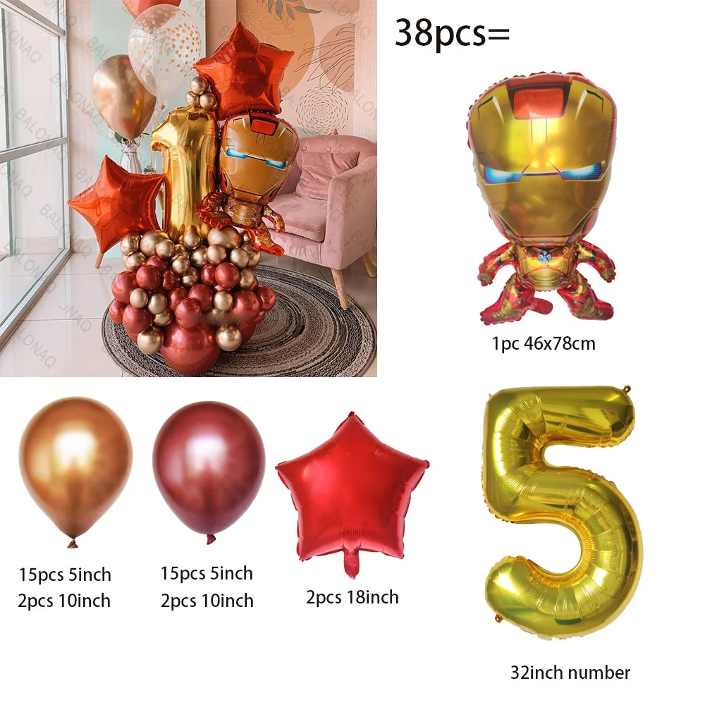 38PCS New Aluminum Film Balloon Cartoon Superhero Iron Man Combination Party Decoration Children's Toys Birthday Gift