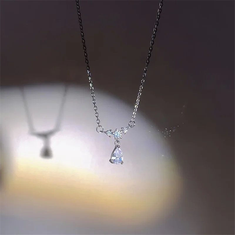 New Fashion Zircon Water Drop Pendant Necklace For Women Charm Summer Clavicle Chain Wedding Chokers Charms Jewelry 2023