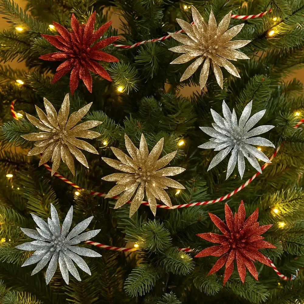 

Glitter Artificial Christmas Flower Realistic DIY Christmas Poinsettia Handmade Plastic Xmas Decorative Flowers Wedding Party