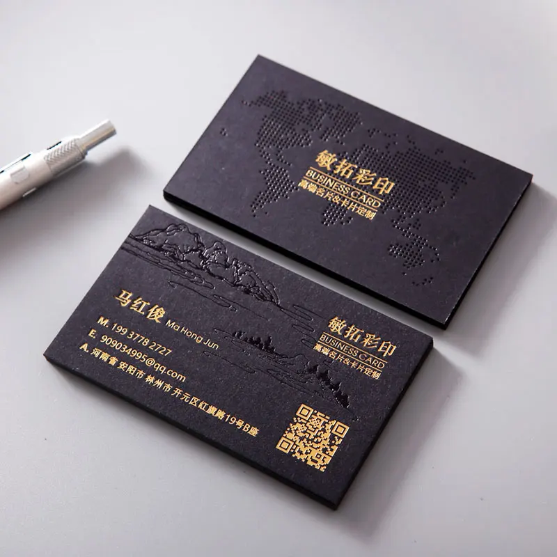 700gsm Black Business Card Customized Design Letterpress Foil Printing Ultra Thick Embossed High Grade