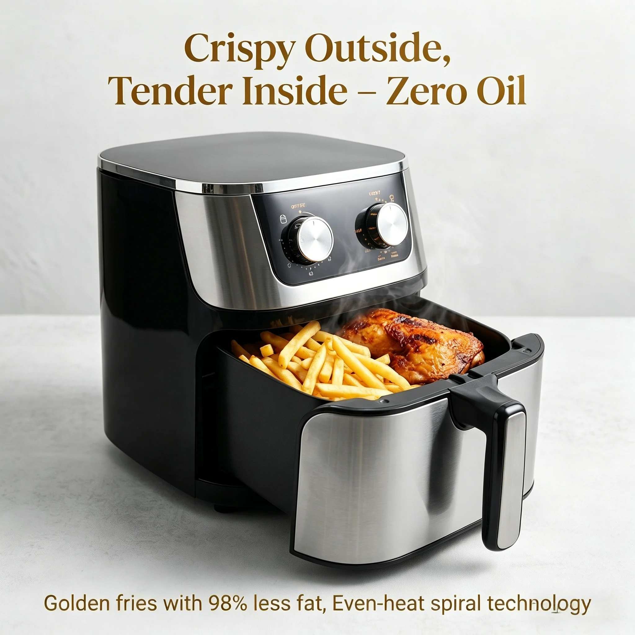 Square Modern 10-20L Home Use Air Fryer 1400W Electric Heating Hot Air Convection 60-210 Temperature Control Stainless Steel