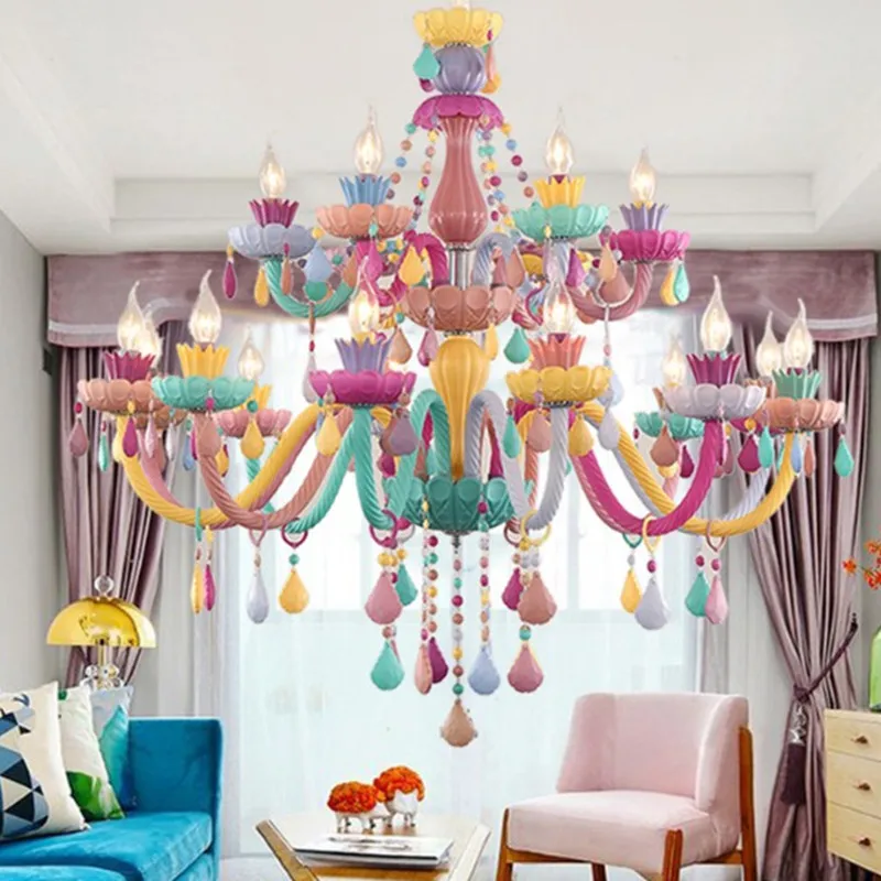 Multi color chandelier for Children room Bedroom Nursery kids chandelier lighting K9 crystal italian crystal chandeliers fixture