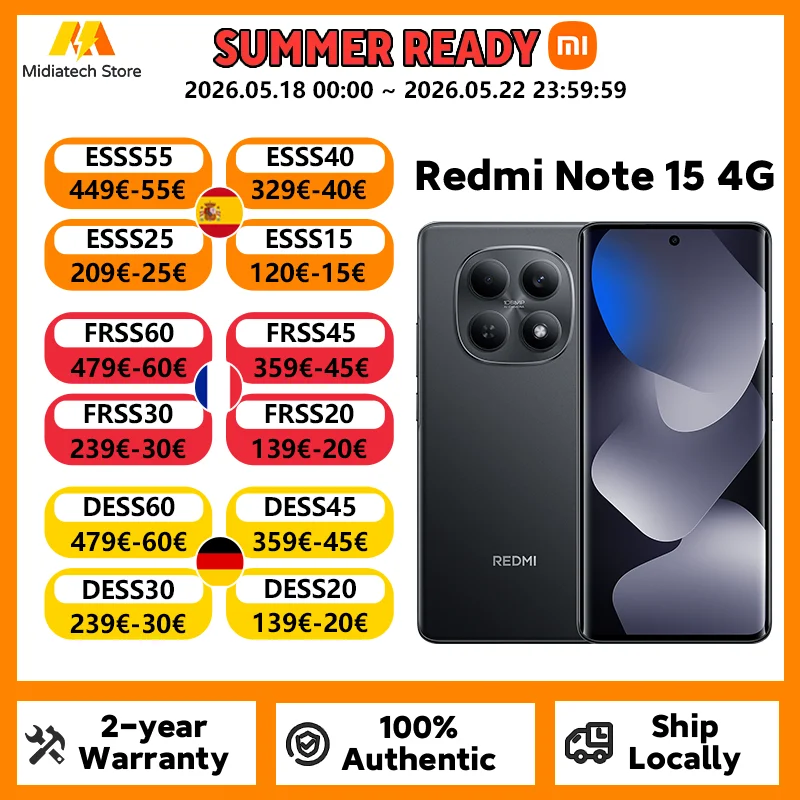 Versione Globale Redmi Note 15 4G Smartphone, Display AMOLED 6.77" 120Hz, Batteria 6000mAh 33W, Doppia Fotocamera 108MP, Cellulare Xiaomi