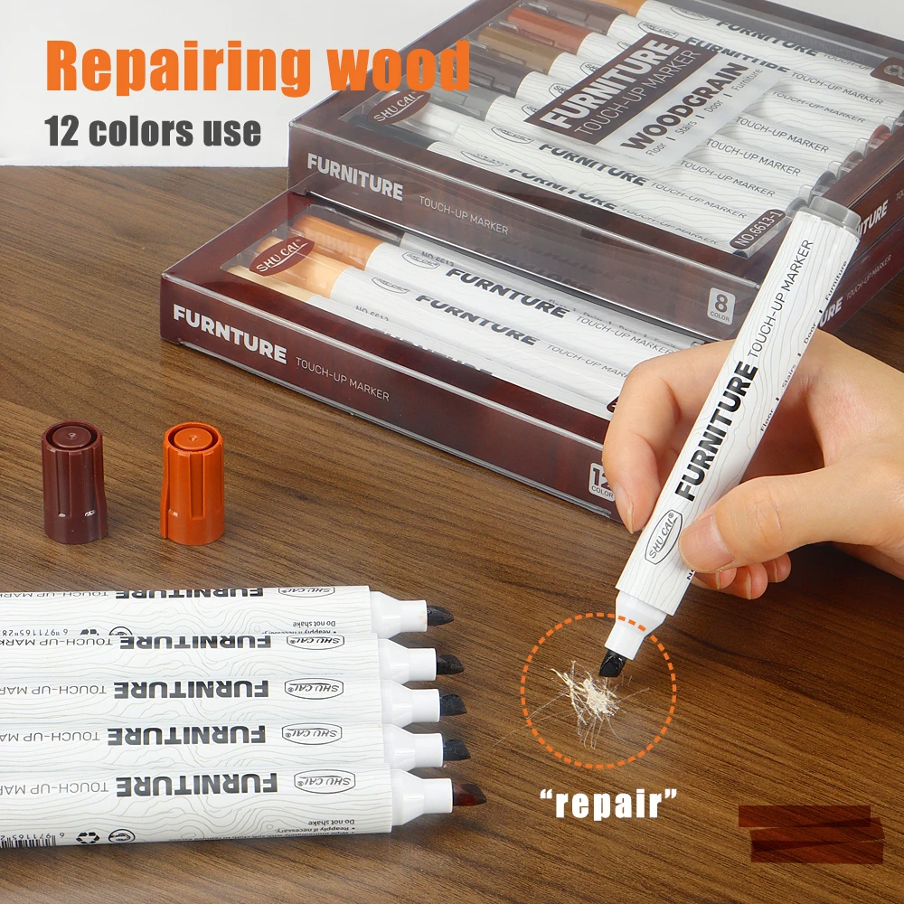8/12 Colors Furniture Touch Up Kit Markers Filler Sticks Wood Composite Grain Paint Repair Pen Scratches Restore Scratch Patc