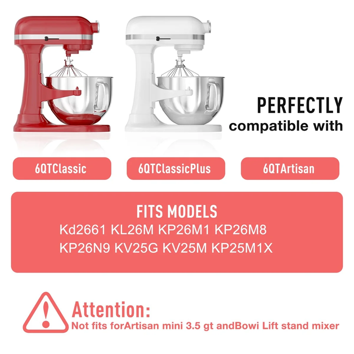 Neue 6QT Edelstahl-Mischschüssel für Kitchenaid Standmixer, Kitchen Aid Rührschüssel für 6QT Tilt-Head Mixer mit Griff