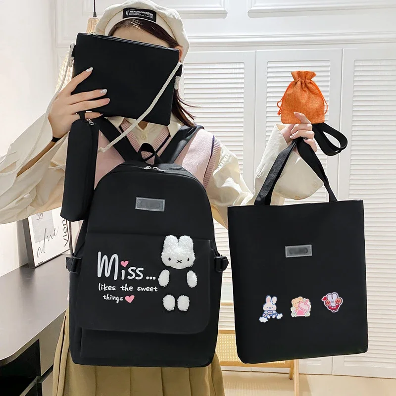 

Корейская версия, милый рюкзак из пяти предметов, новый студенческий школьный рюкзак, женский маленький кролик, школьный кампус, большая вместимость