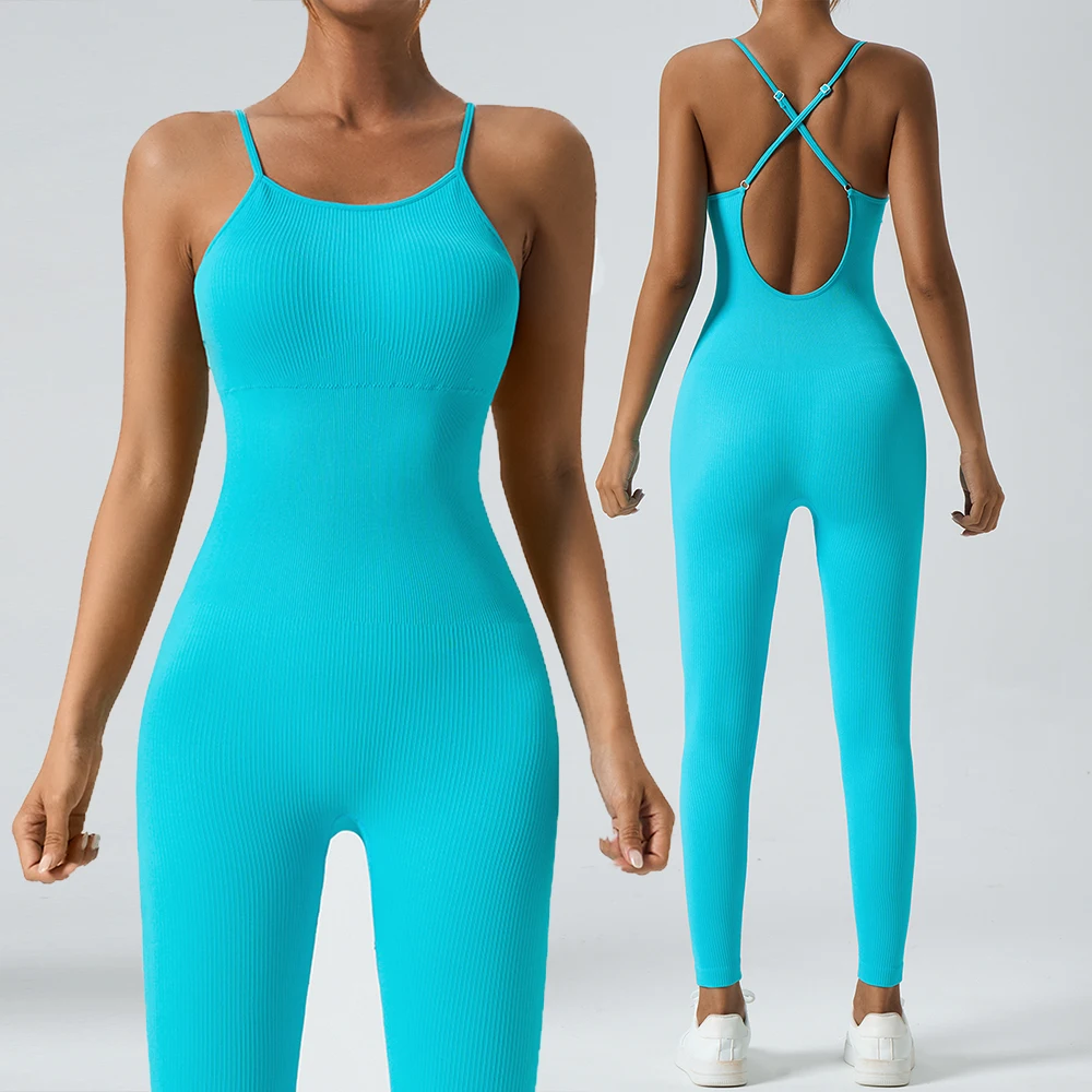 One Piece Yoga Suit Women Backless Cross Seamless Gym Jumpsuit Adjustable Thin Strap Sports Workout Breathable sexy Jumpsuit