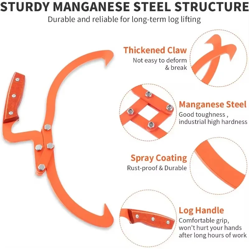 Log Tongs Logging Skidding Tongs Non-Slip Grip  for Log Lifting Handling Dragging Carrying Woodworking Tools