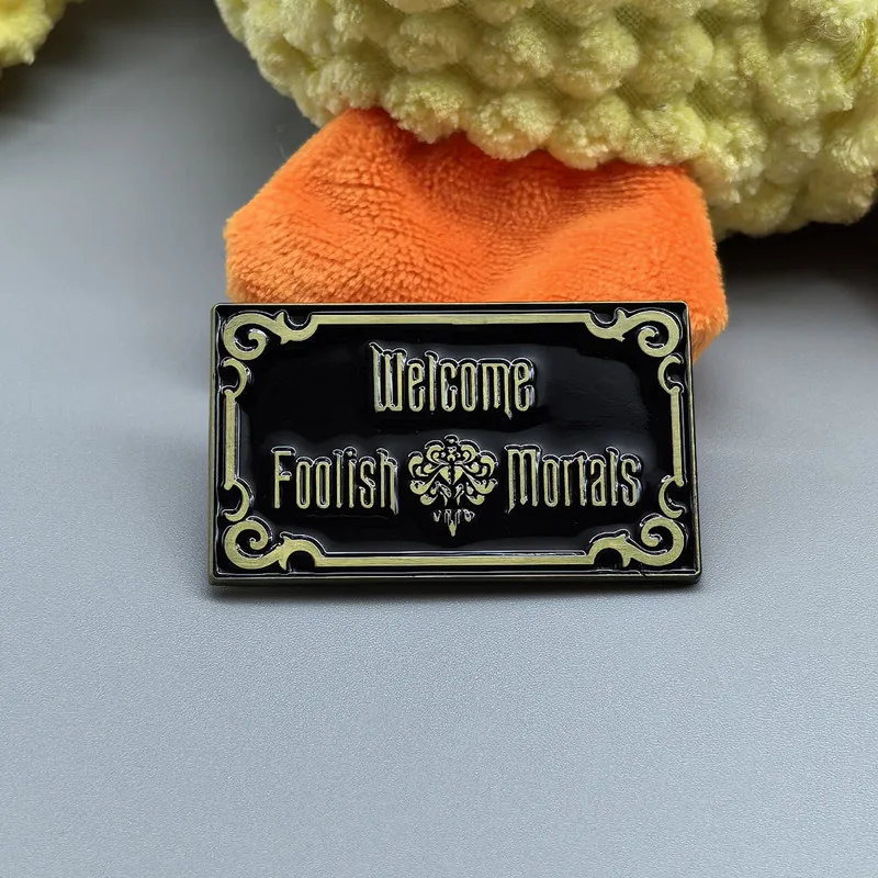 Welcome Foolish Mortals Cartoon Enamel Brooch Pin Ghost House Logo Collar Lapel Pins Badges Brooches Fashion Jewelry Accessories