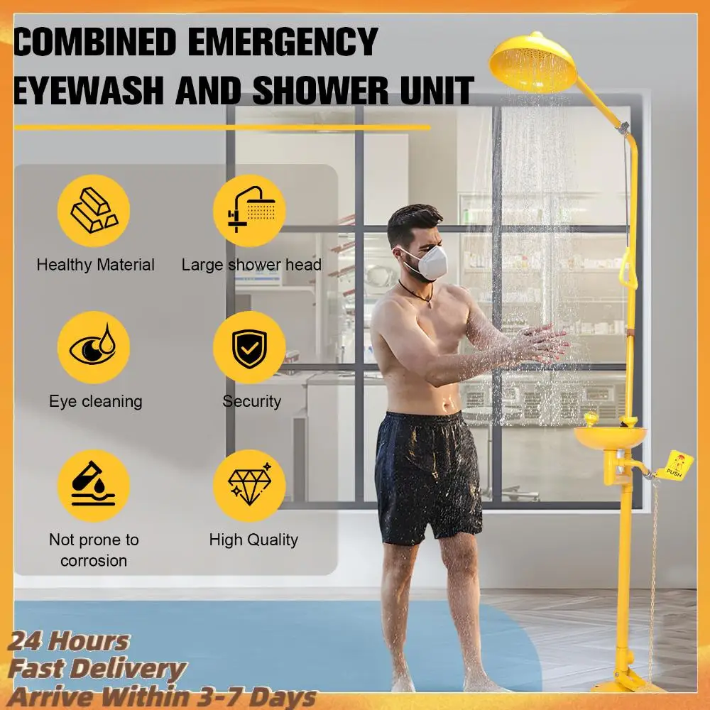 Emergency Shower Eye Wash Station 304 Stainless Steel Eye Wash and Shower Combination Kit with Emergency Sign NPT Thread