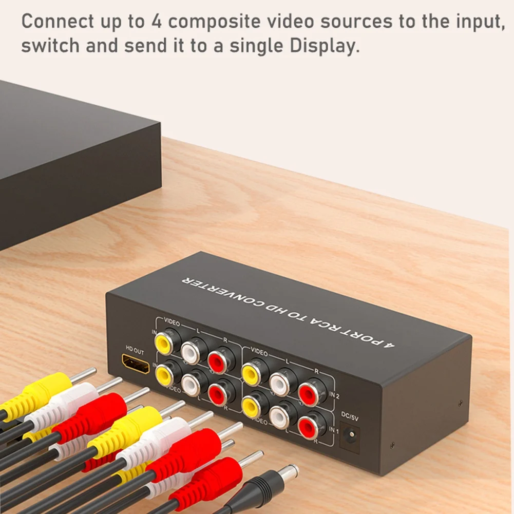 ELECT-For RCA To -Compatible 1080P Converter Switch 4 In 1 Out Composite AV To -Compatible Scaler Converter