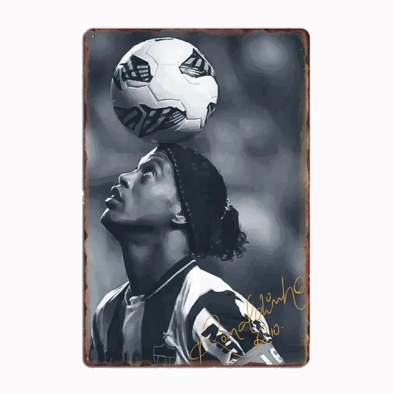 Great Ronaldinho Football Player Poster Metal Sign Spanish Football Clubs Tin Custom Bar Indoor Home Wall Decor Room Decor