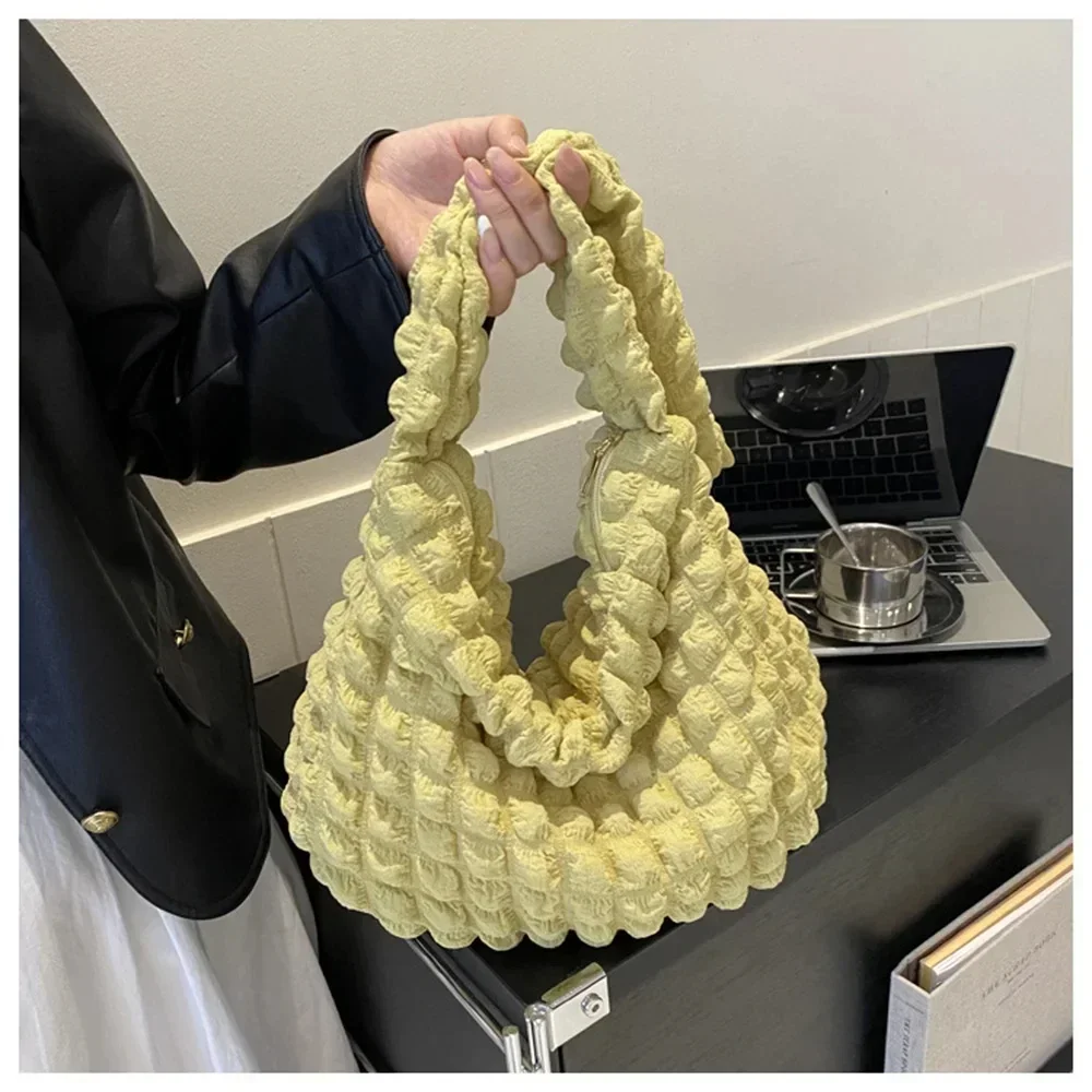 1pcs Crossbody Bag With Pleated Design Embroidered Plaid Shoulder Bag Underarm Bags Simple Large Capacity Quilted Tote Bags