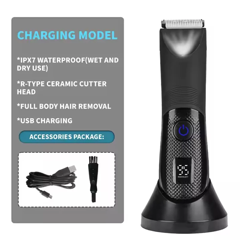 

Триммер для тела с керамическим лезвием, безболезненный и водонепроницаемый (IPX7) для стрижки в зоне бикини, с зарядной базой USB и корпусом из АБС-пластика.