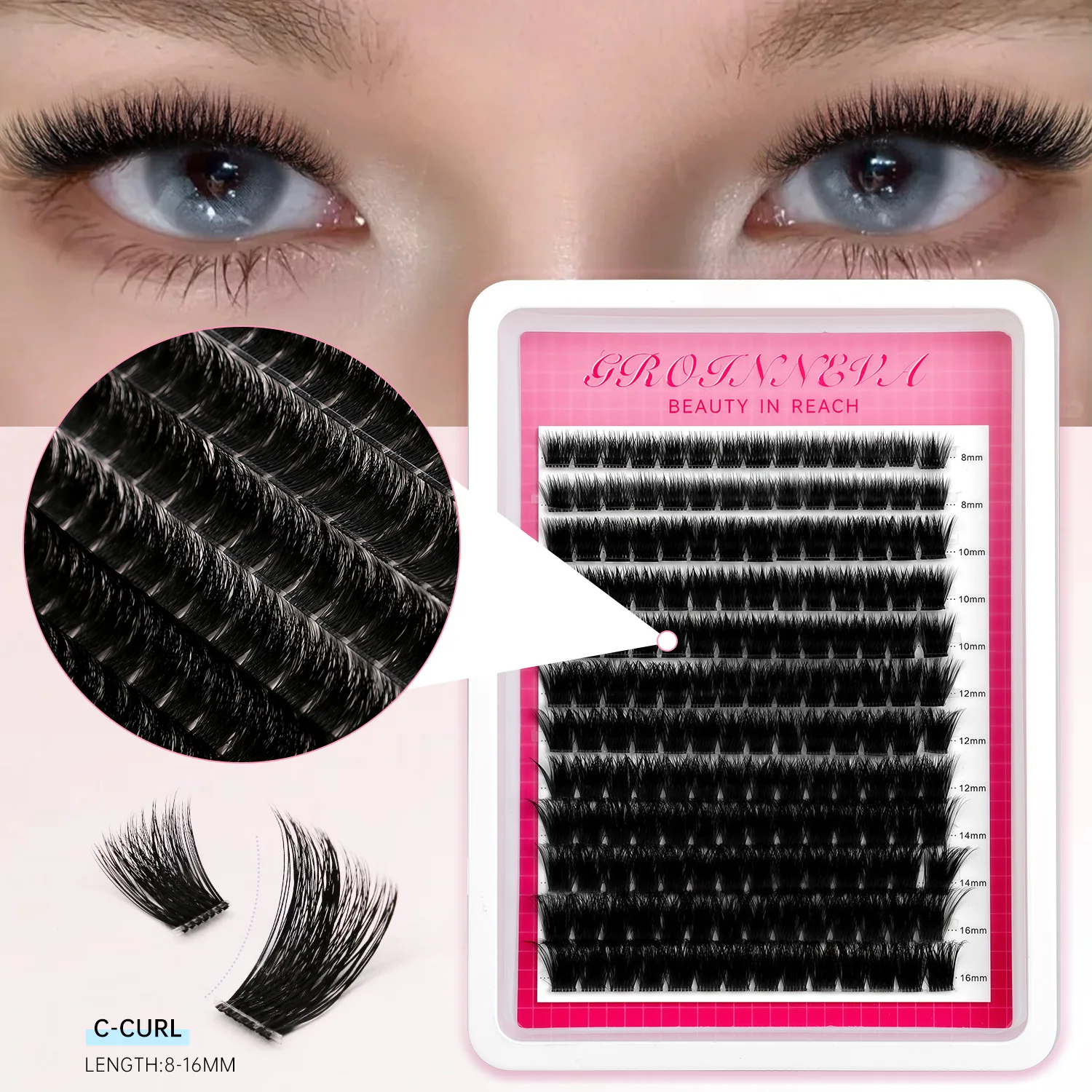 GROINNEYA Lash Clusters Lash Extension Kit Eyelash Extension Kit Mink False eyelashes Look Fluffy Eye Lashes Makeup