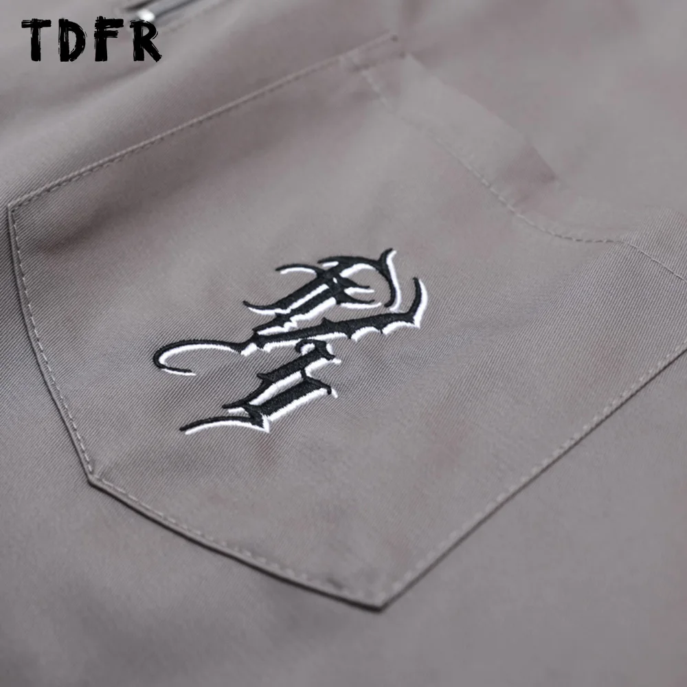 Pocket Embroidery Short Sleeve Shirts Mens Safari Style Summer Loose Half-Sleeve Lapel Half Zipper Shirts Men