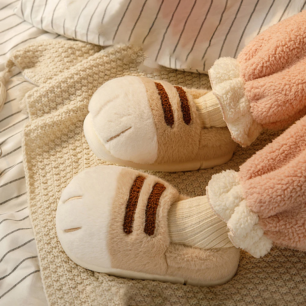 3D-Hausschuhe mit Katzenpfoten, warme Slip-on-Hausschuhe, bequem, flach, geschlossen/offener Absatz, für Zuhause, Winter, Thermo-Hausschuhe für Männer und Frauen
