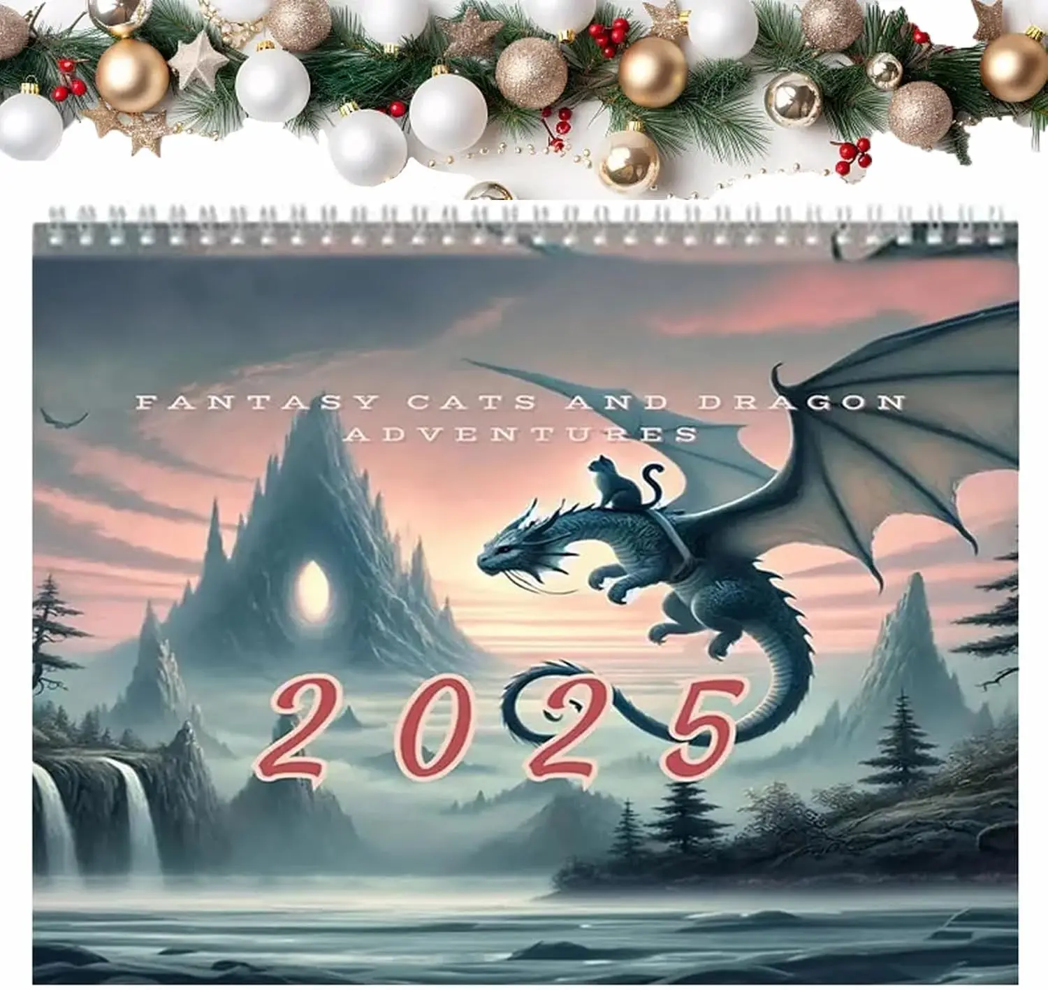 2025 Cat Dragon Rider Calendar, Cat Dragons  Wall Calendar, Cat Dragon Rider Spiral Binding Calendar , Funny Cats Calendar