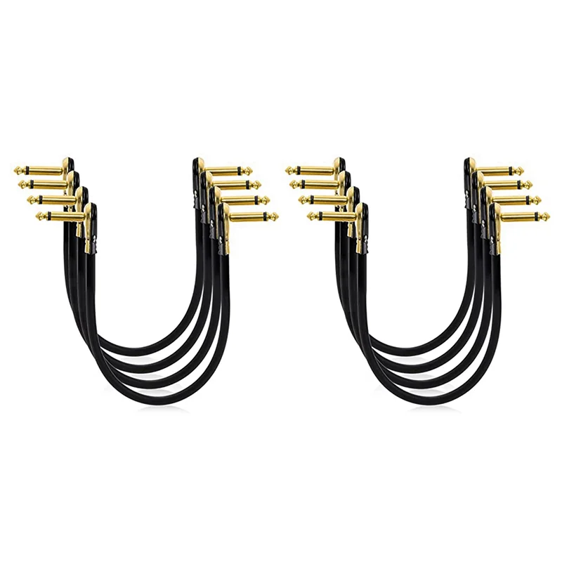 

ABVH-8 Pack 12 Inch Guitar Patch Cables, Right Angle Golden Pancake Connector For Effects Pedal Board