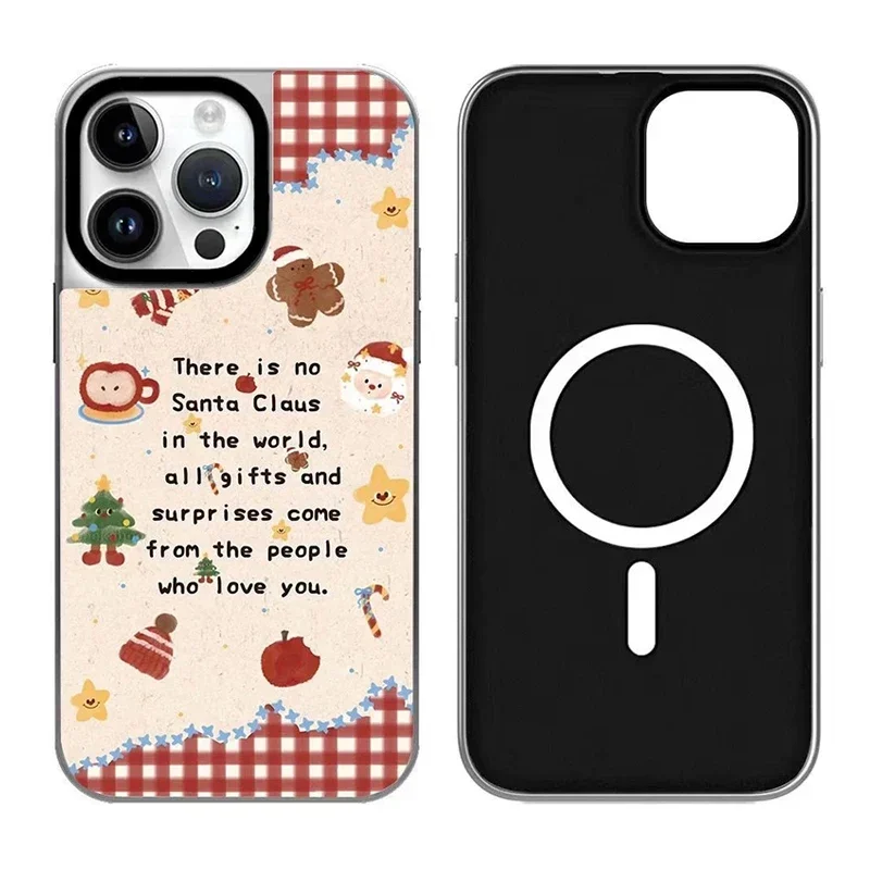 Christmas Santa Claus Black Silver Border Mirror iPhone 12 13 14 15 16 Pro Max Mirror Surface MagSafe Case Cover Shell