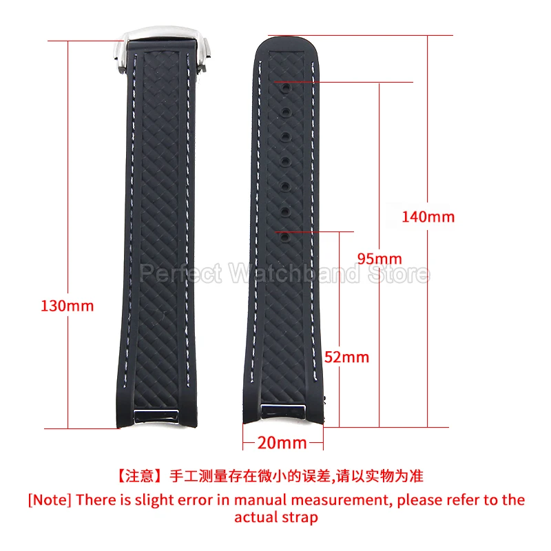 20mm preto azul fivela de aço inoxidável silicone relógio acessório para omega de ville 424 seamaster 300 interface especial pulseira