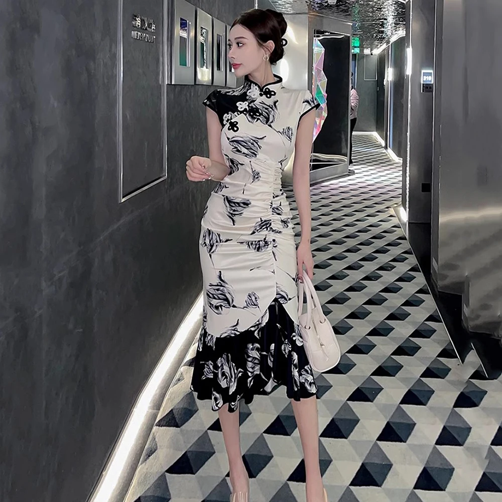 Chinese Dress Vintage Sexy Sleeveless Female Qipao Classic Elegant Mandarin  Collar Long Cheongsam Skinny Split Vestidos Mujer - AliExpress 200000345