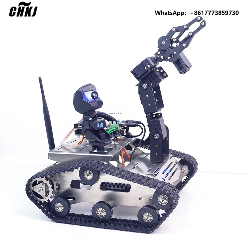 

CHKJ WIFI Robot Tank Kit Unfinished Smart Robotic Car Kit + A1 Robot Arm Standard Version Black