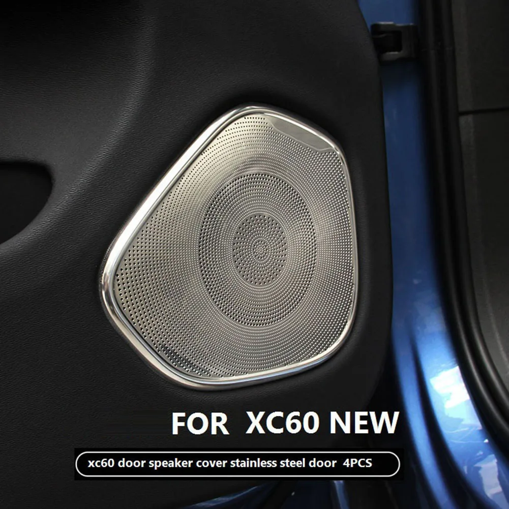 For Volvo XC60 2018-2019 2020 Door Audio Speaker Frame Loudspeaker Cover Stainless Steel Decoration Sticker Trim 4Pcs