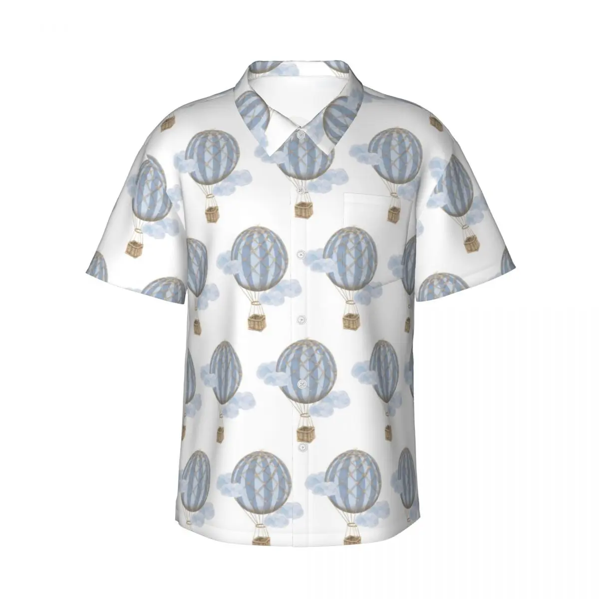 

Blue Vintage Hot Air Balloon Men's Shirts Hawaiian Short Sleeve Shirt Funny Lapel Tops for Summer Beach