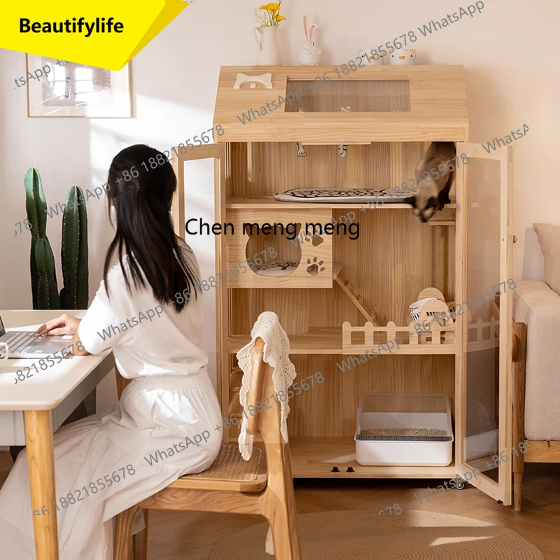 

X188 Cat villa solid wood cage does not occupy household indoor cat house cat cabinet breeding villa house