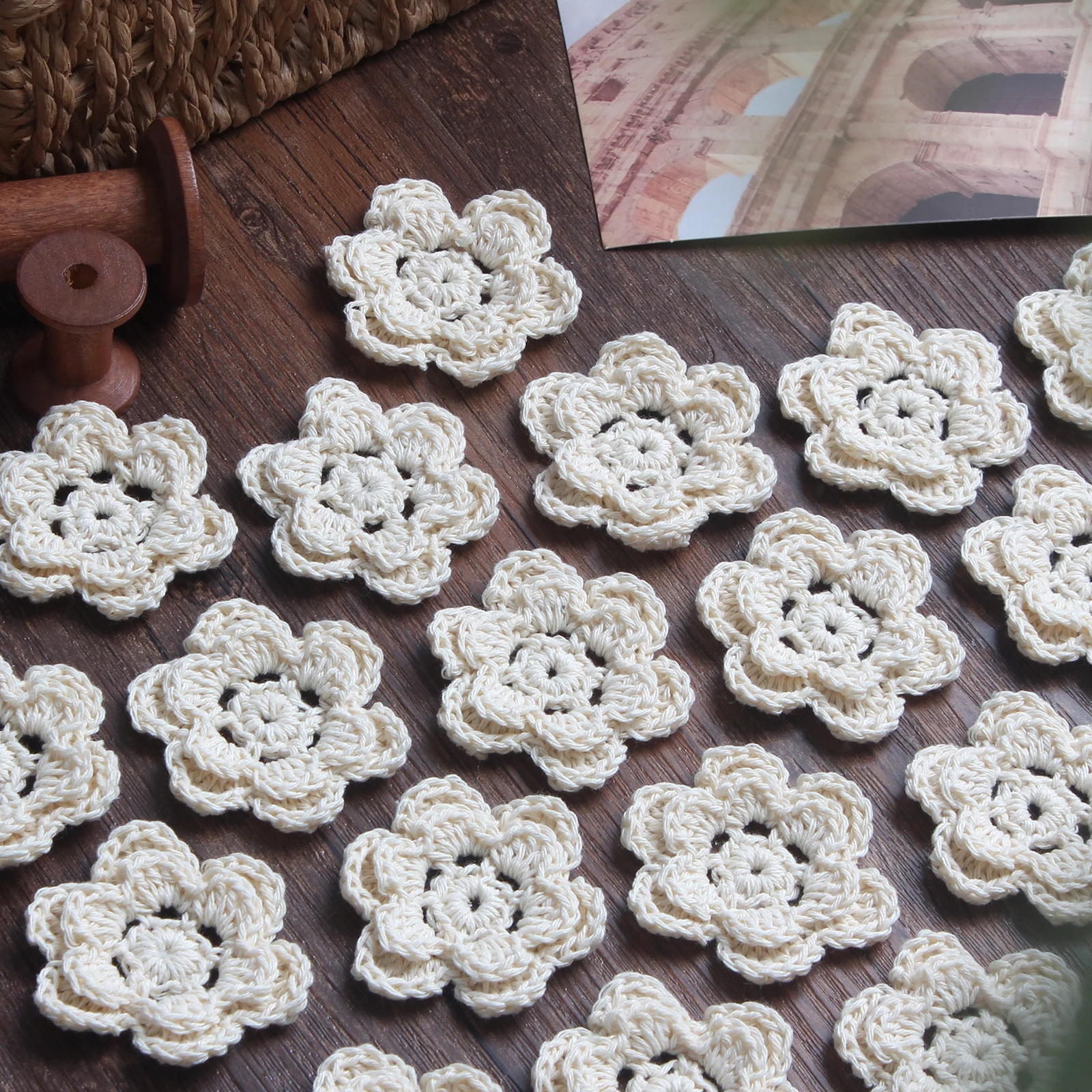 10Pcs Mini 3D Handmade Flowers Cotton Crochet DIY 55MM  Applique Baby Hair Clip Hat Headwear Crafts Patches Clothing Accessories