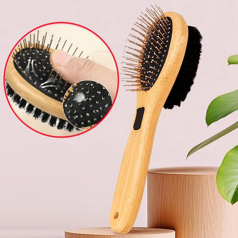 

Dog Comb Double-sided Dogs Brush Bamboo Dog Grooming Brush Pet Hair Remover Massage Combs for Cat Hair Knot Cleaning Brushes