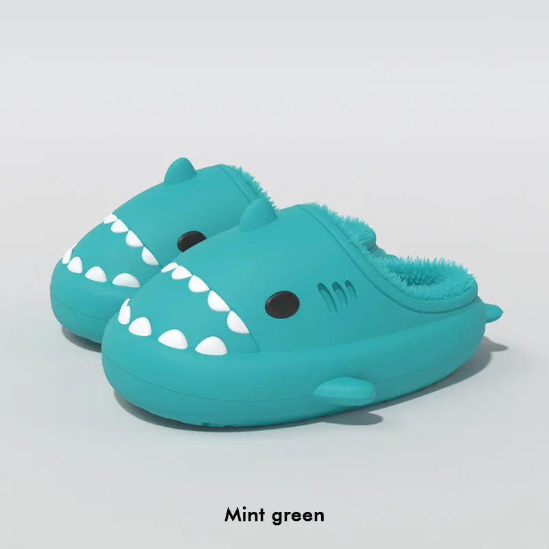 Kidmi Fashion Plush Shark Slippers For Women Men Winter Warm Cartoon Cotton Shoes New Adults Kids Waterproof Shoe Indoor Outdoor