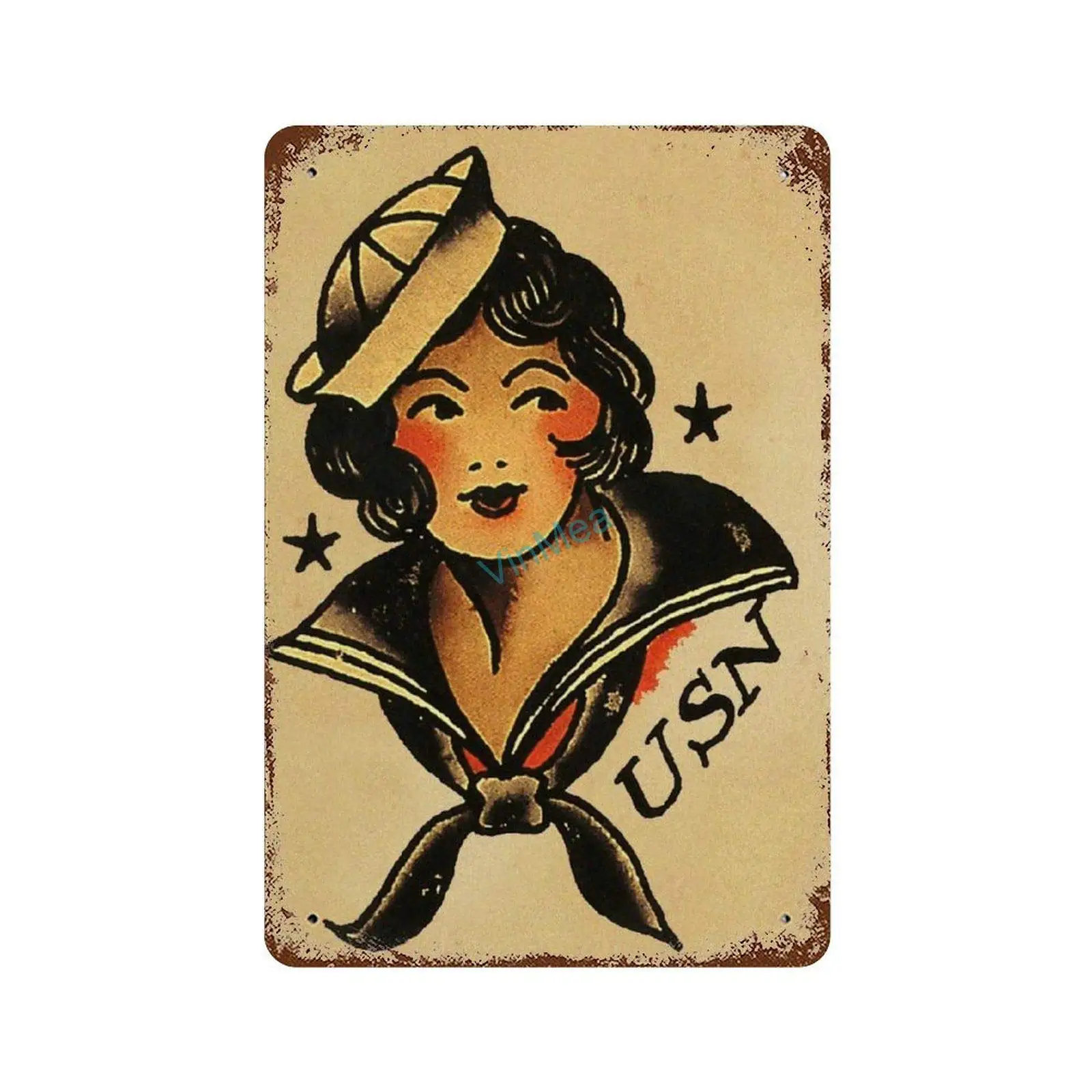 Metal Sign Sailor Jerry Tattoo Girl Reproduction Vintage Poster Aluminum Plaque Rustic Man Cave Pub Club Cafe Bar Wall Signs Dec