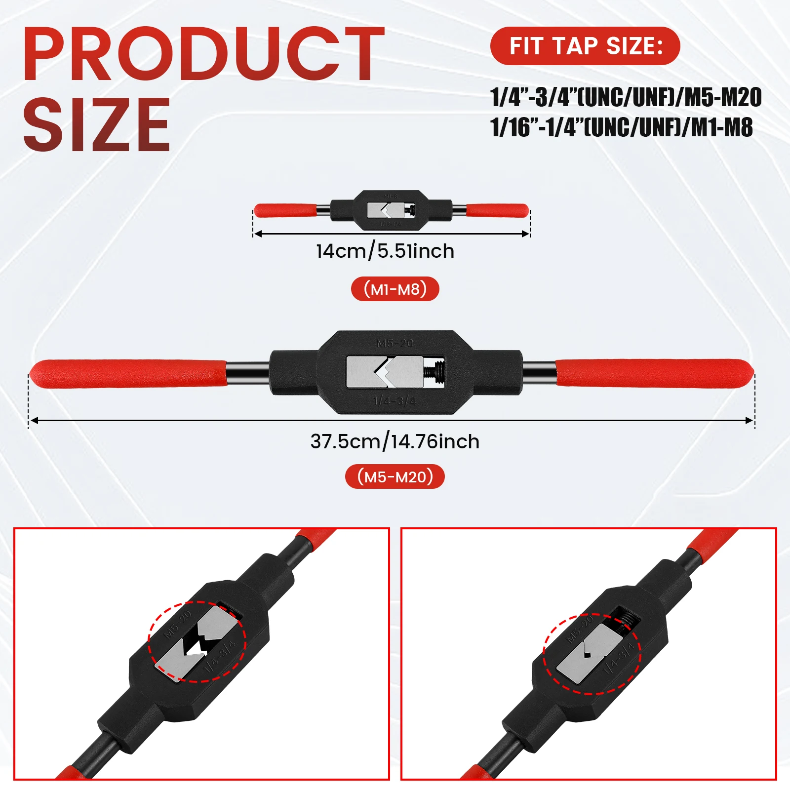 Adjustable Tap Wrench Handle for M1-M8~M5-M20 Metric Taps Steel Reamer Tapping Hand Tools Durable Screw Thread Taps Holder