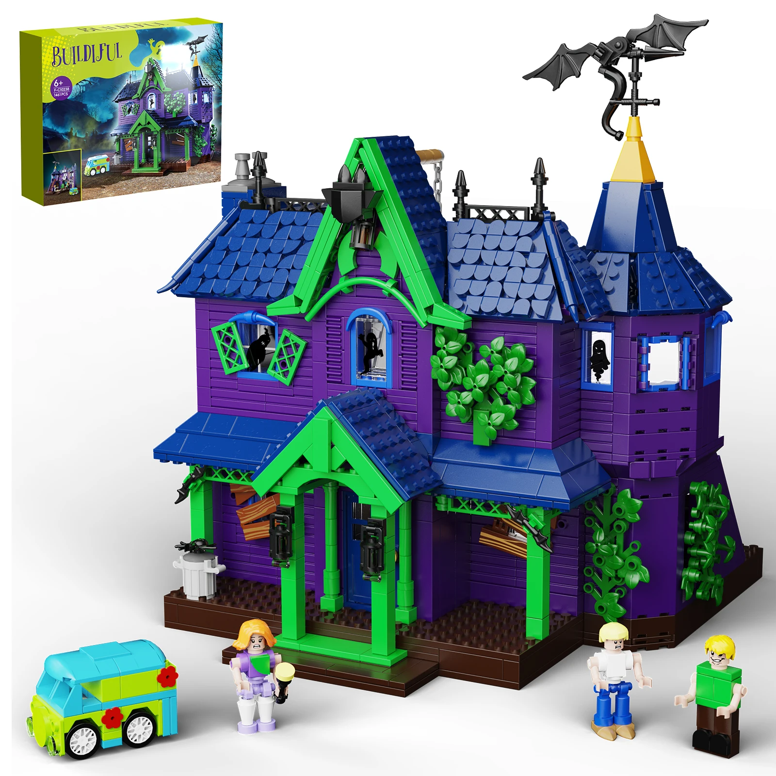 MOC Scoo-b Mystery Mansion Building Kit Haunted House Mystery Machine Bricks Toys Boys and Girls Gifts(1461 Pcs)