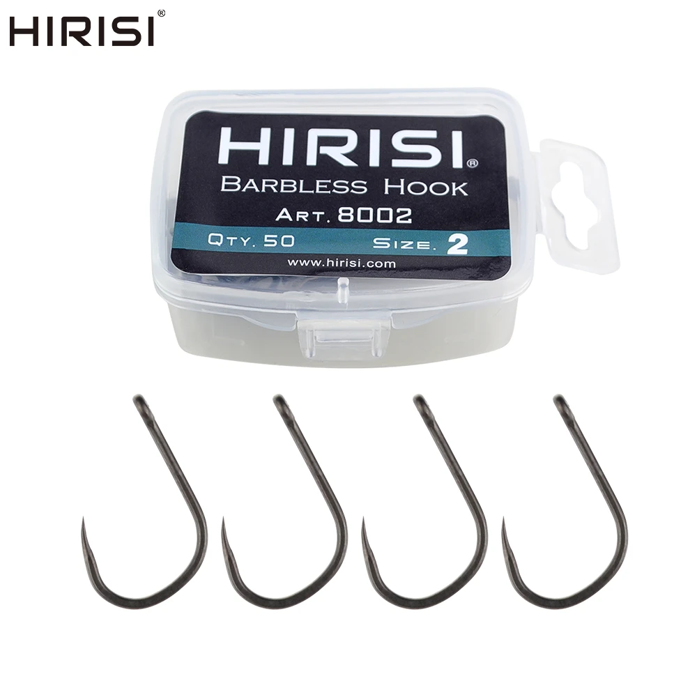 Hirisi ตะขอตกปลาสแตนเลสคาร์บอนสูงเคลือบ PTFE 50ชิ้น8002อุปกรณ์ตกปลา