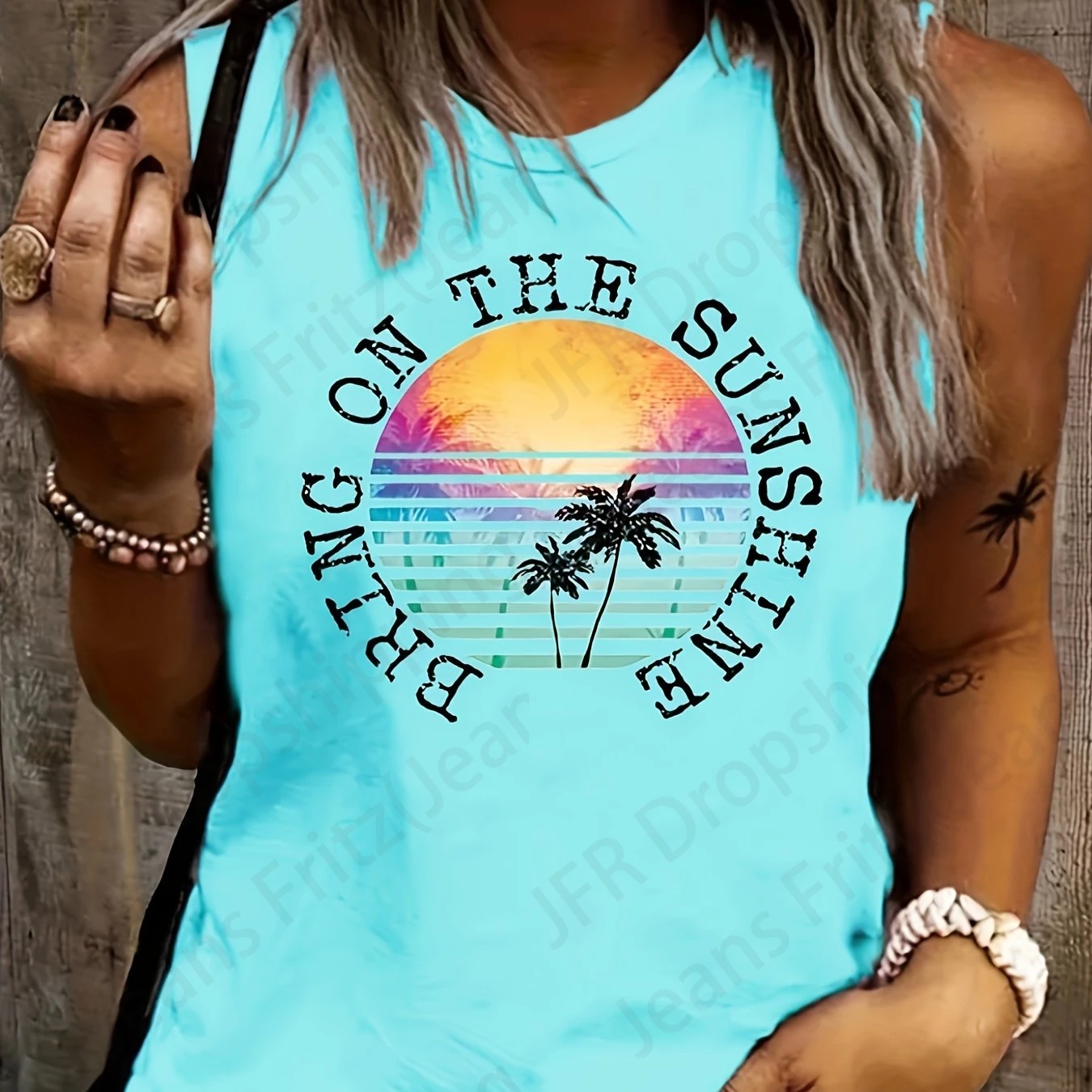 

Coconut Tree Letter 3d Print Tank Tops Women's Fashion Crew Neck Sleeveless Tanks Tops Casual Beach Tops Tees Women's Clothing