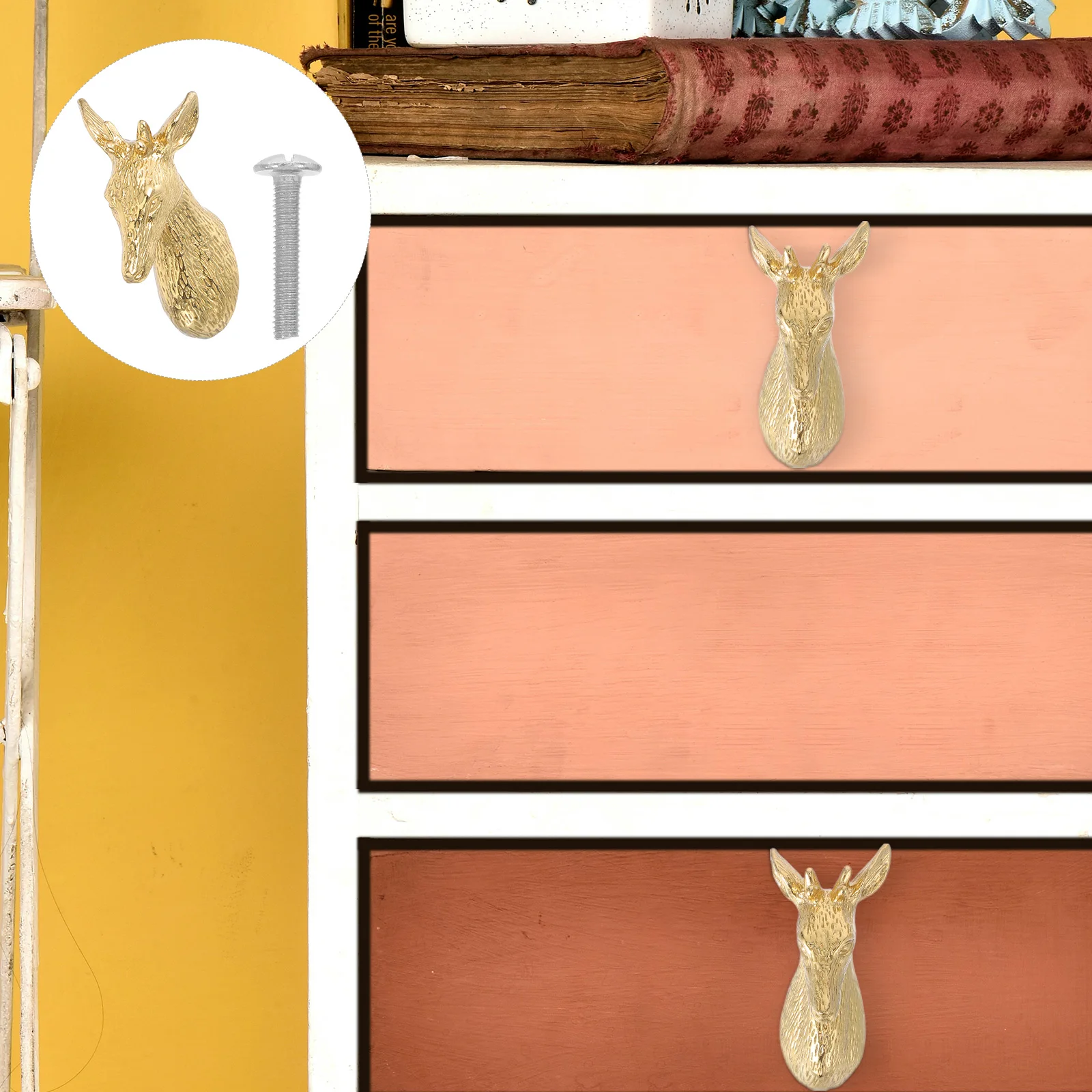 

Elegant Brass Deer Head Drawer Knob Vintage Cabinet Handle For Wardrobe Kitchen Decorative Animal Pull Durable Copper niture