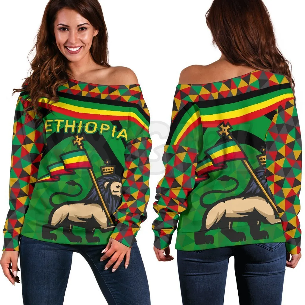 YX GIRL Ethiopia United 3D Printed Novelty Women Casual Long Sleeve Sweater Pullover