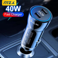 MZX 40W Smart Car Charger PD Type C Quick Dual USB A Fast Charging 12V 12 V Volt Cigar Lighter Ultra QC Charge Mobile Cell Phone