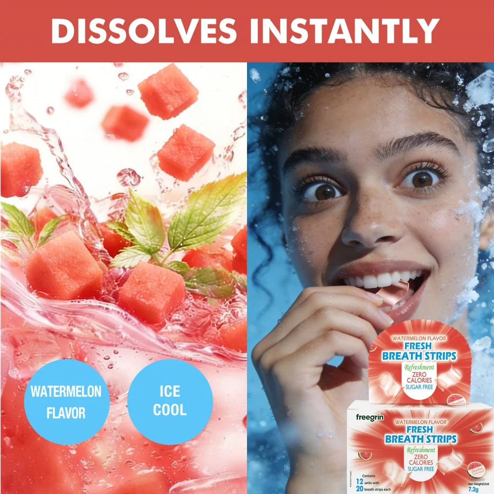 FREEGRIN Watermelon Flavored Breath Fresh Fruit Freshener Cool Pocket Paks Portable Breath Strips Kissing Mouth Breath Strips view 2