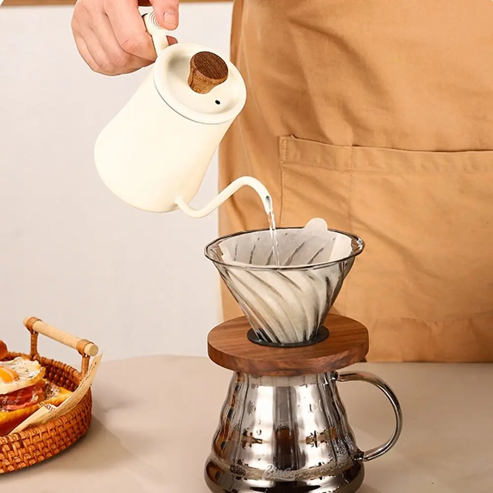 Stainless Steel Goose Neck Coffee Pot 550ml/850ml Drip Port Pour Over Coffee Kettle Temperature Meter Wooden Handle