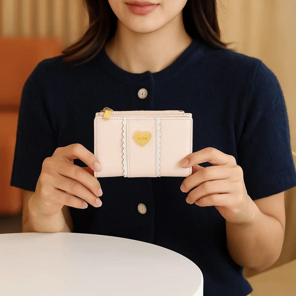 

Элегантный женский короткий кошелек Love Heart из искусственной кожи с эффектом сложения, деловой кошелек ярких цветов, водонепроницаемый держатель для банковских/ID/кредитных карт, подарок