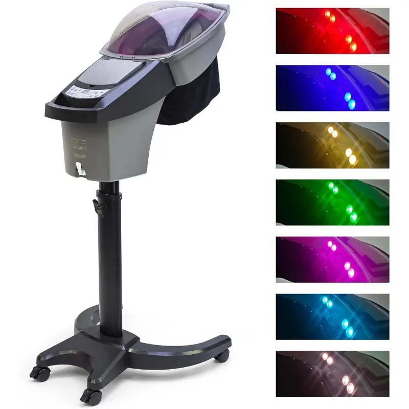 

7 Color Hair Steamer Black Hooded Micro Mist Ozone Hair Machine for Natural Black Hair Adjustable Height Wheels 3 Mode 5 Level