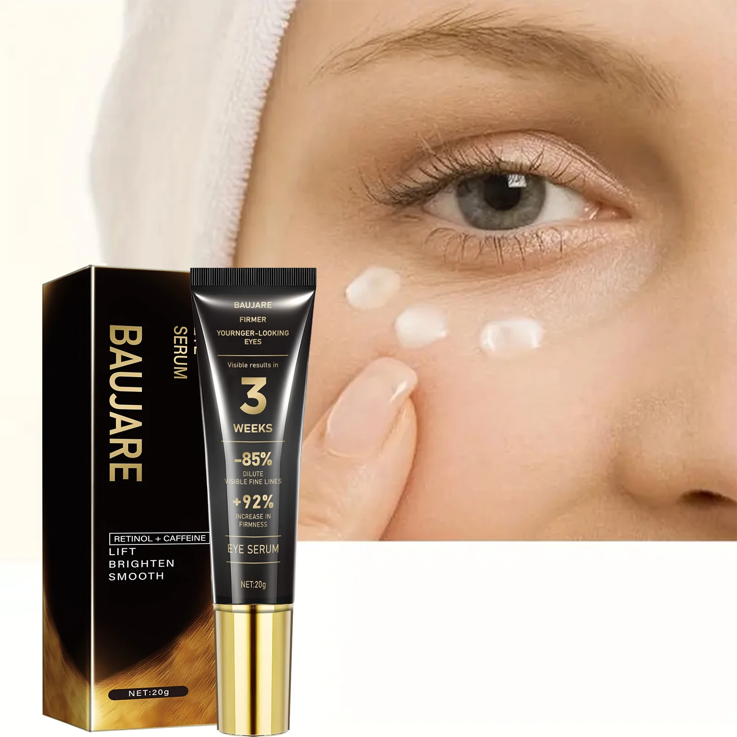 Siero occhi al retinolo e caffeina: solleva, illumina e levigante con acido ialuronico, collagene e veleno d'api per occhi elastici e giovanili