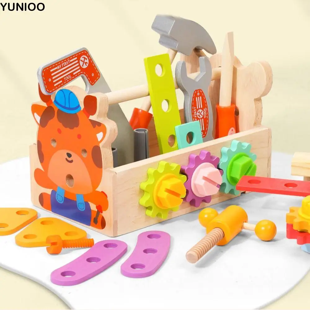 

Wood Kids Wooden Tool Box Toy Toolbox Montessori Puzzle Disassembly Set Nut Screw Early Education Simulation Repair Tool